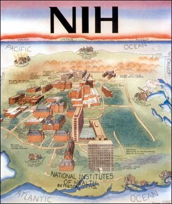 Illustrated image of NIH campus stretching from the East to West Cost of the Untied States